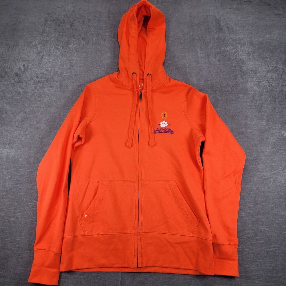 Antigua Clemson 2016 National Champs Orange Full Zip Hoodie Sweatshirt Women's M